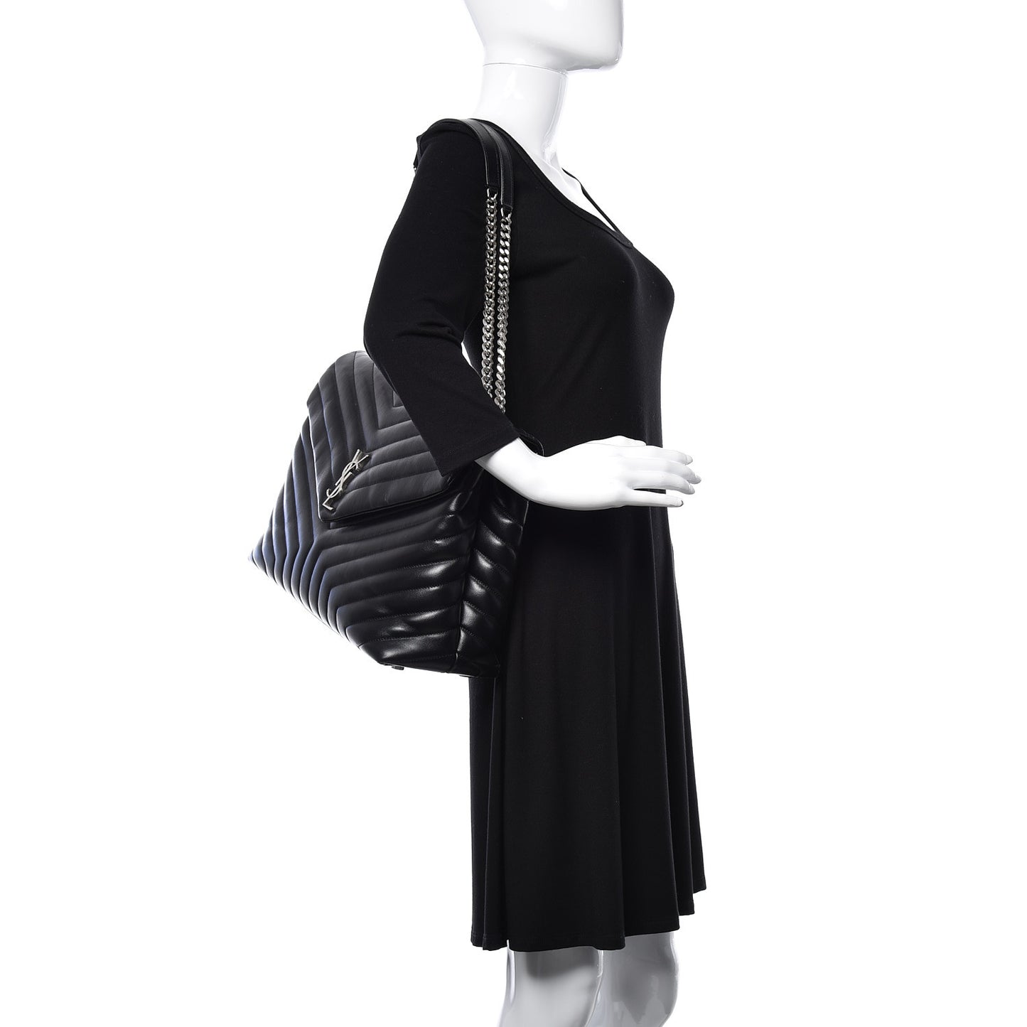 Calfskin Y Quilted Monogram Large Loulou Chain Satchel Black