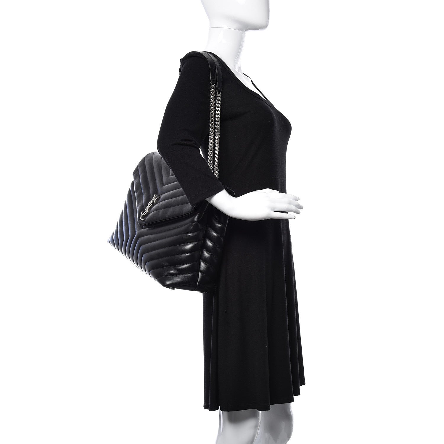 Saint Laurent Calfskin Y Quilted Monogram Large Loulou Chain Satchel Black 2 of 11