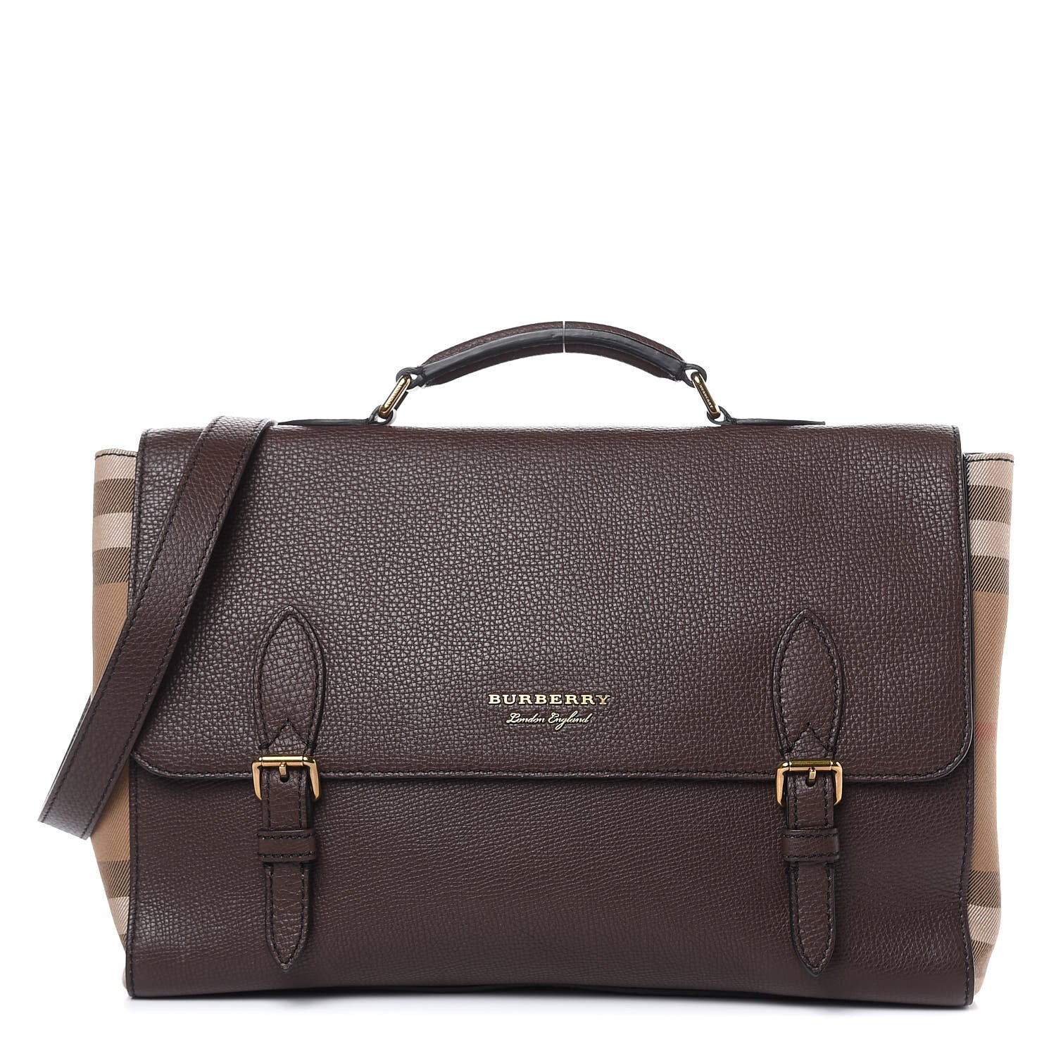 Burberry Grainy Calfskin House Check Ethan Satchel Oak Brown 1 of 12