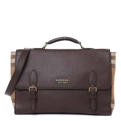 Burberry Grainy Calfskin House Check Ethan Satchel Oak Brown 1 of 12
