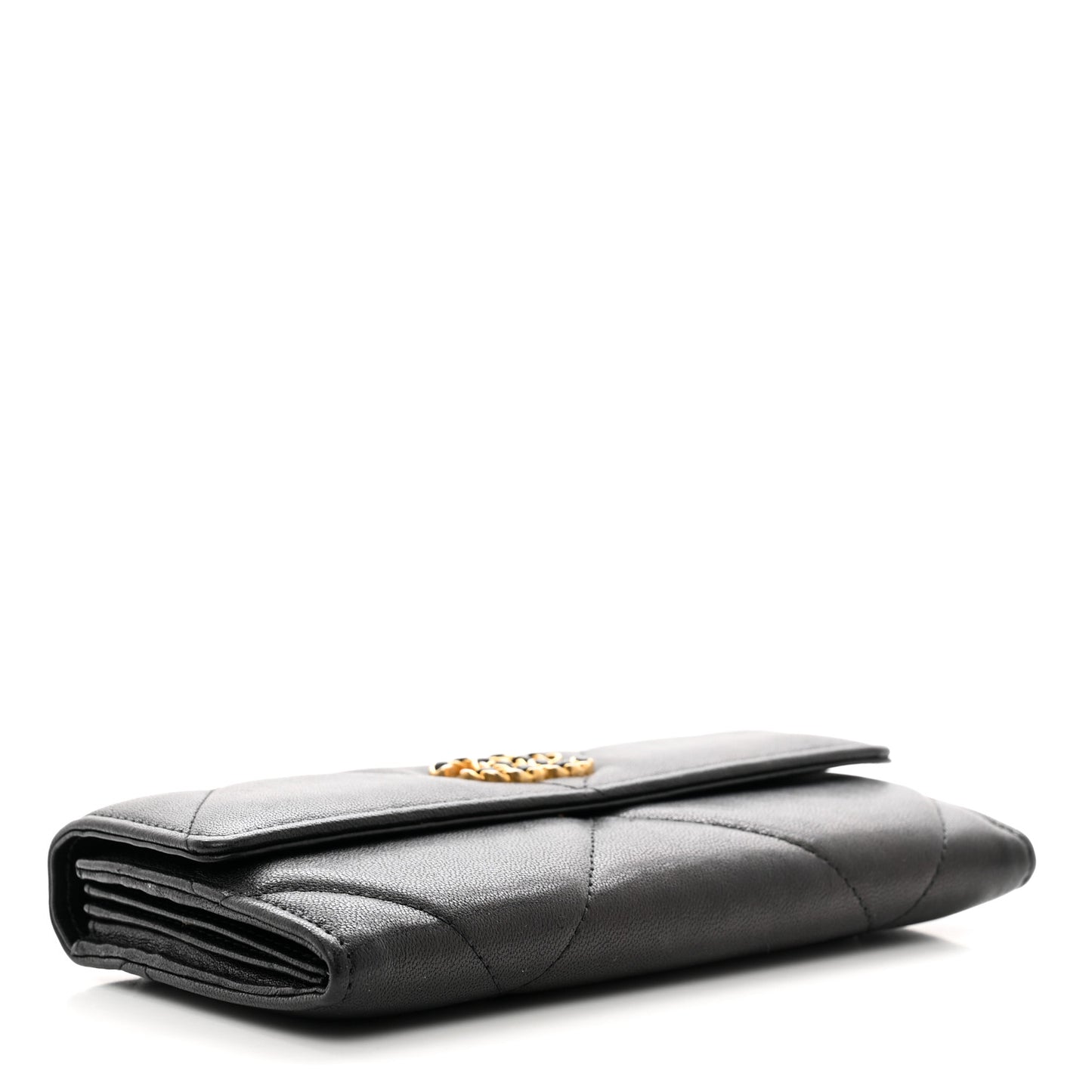 Lambskin Quilted Chanel 19 Flap Wallet Black