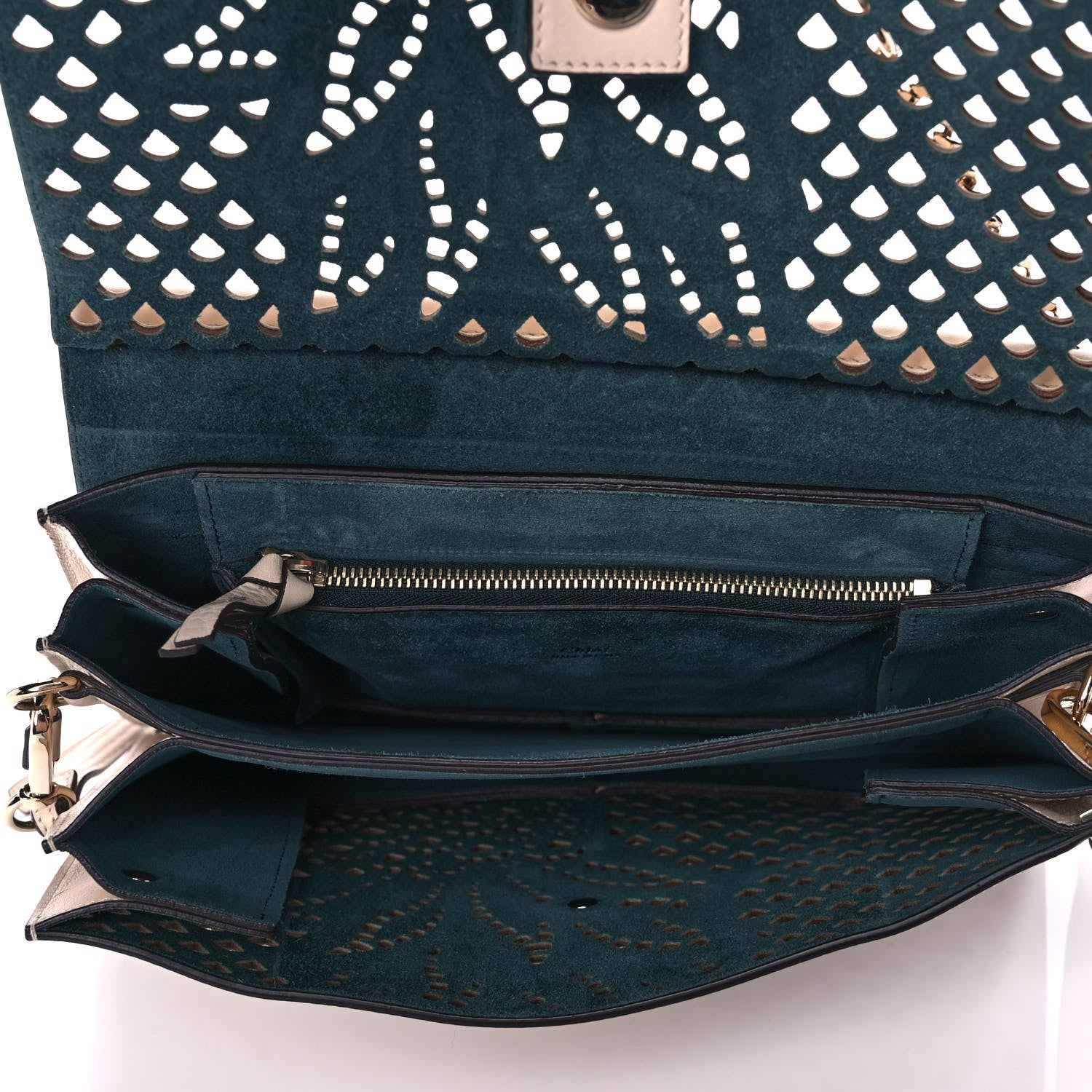 Chloe Calfskin Pineapple Perforated Medium Faye Shoulder Bag Abstract White 5 of 9