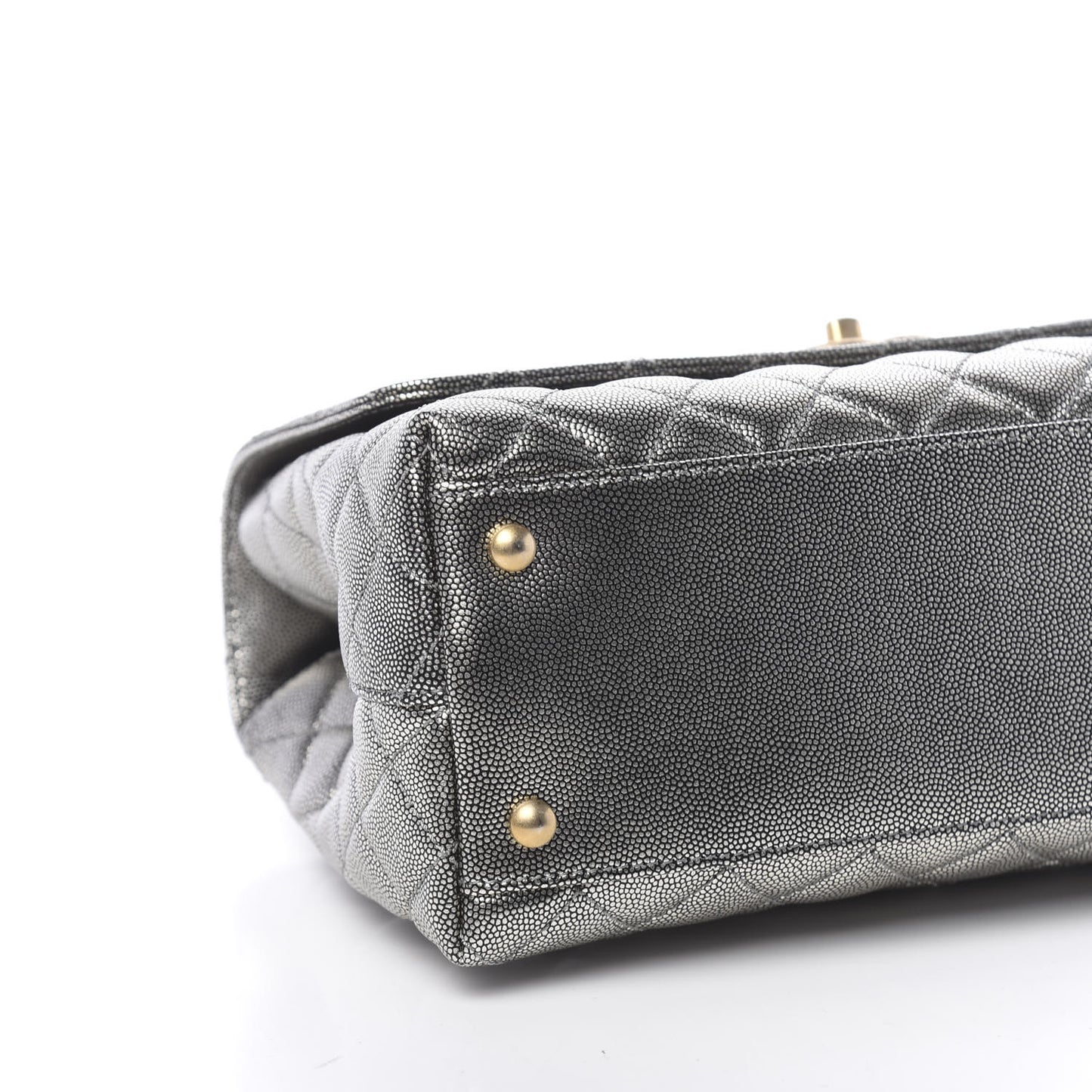 Metallic Caviar Quilted Small Coco Handle Flap Silver