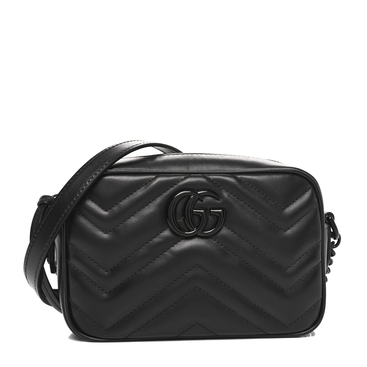 Gucci Calfskin Matelasse Monochrome Mini GG Marmont Chain Shoulder Bag Black 1 of 10