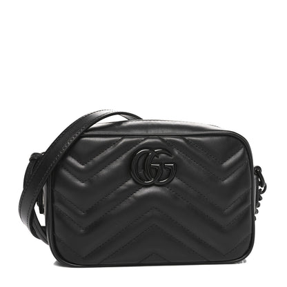 Gucci Calfskin Matelasse Monochrome Mini GG Marmont Chain Shoulder Bag Black 1 of 10