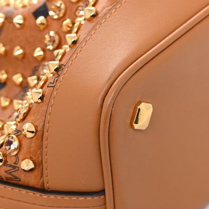 MCM Visetos Swarovski Crystal Studded Mini Drawstring Bucket Bag Cognac 9 of 12