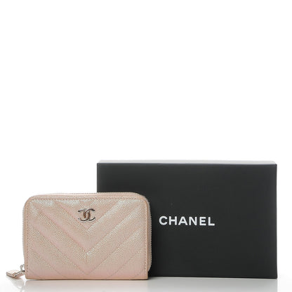 Chanel Metallic Caviar Chevron Quilted Zip Around Coin Purse Light Gold 8 of 8