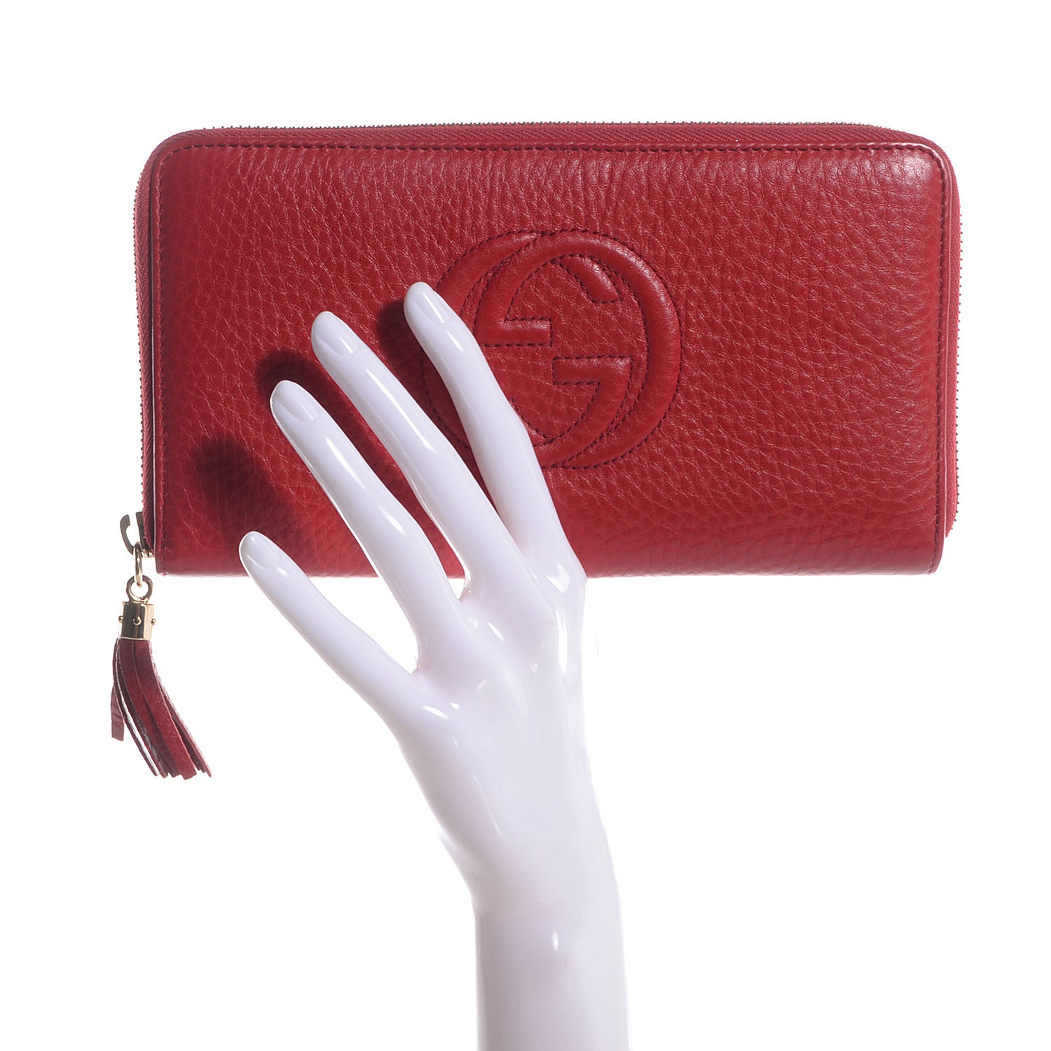 Gucci Pebbled Calfskin Soho Zip Around Wallet Tabasco Red 2 of 7