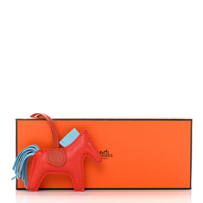 Hermes Milo Lambskin Grigri Rodeo Horse Bag Charm PM Capucine Celeste Cornaline 6 of 6