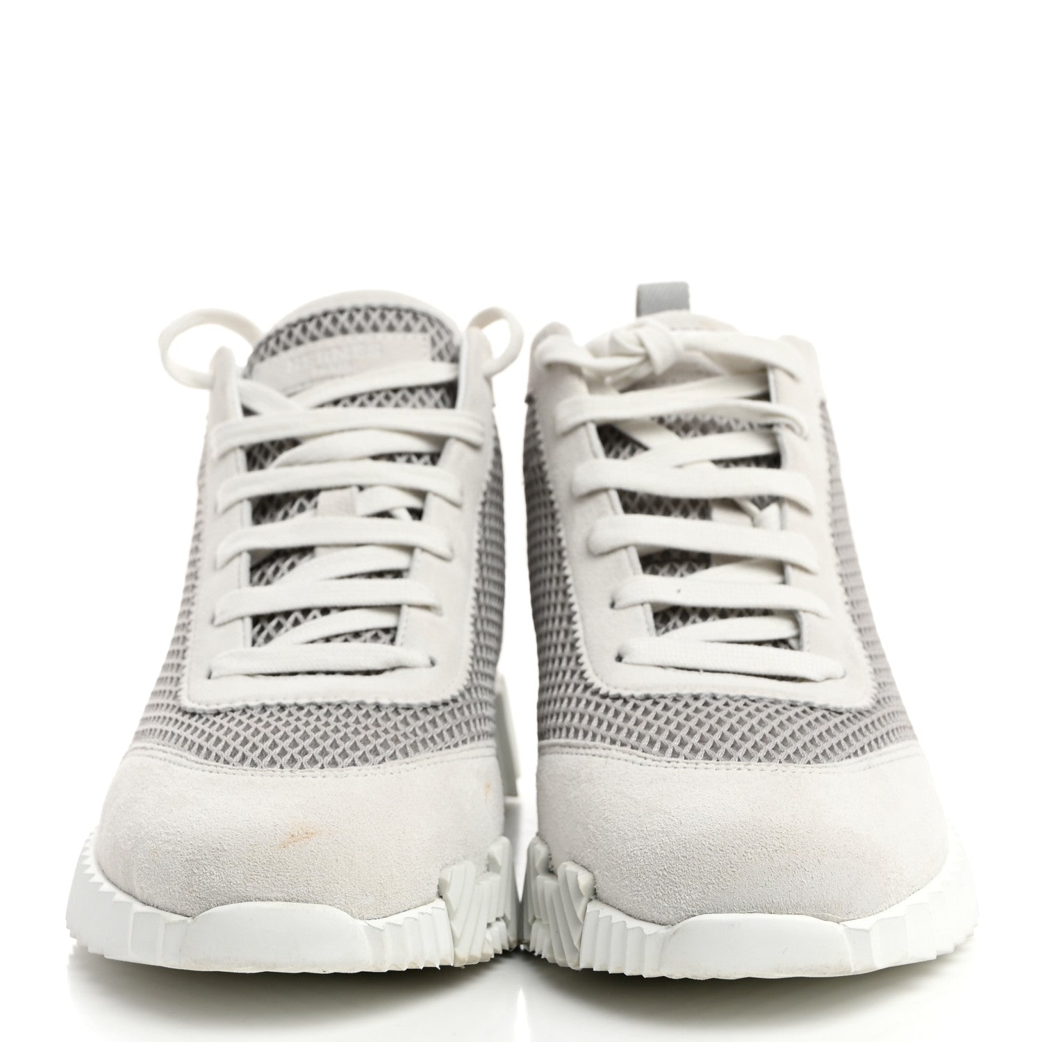 Hermes Goatskin Suede Mesh Hip-Hop High Top Sneakers 38 Gris Lulea White 2 of 8