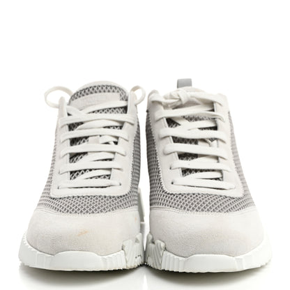 Hermes Goatskin Suede Mesh Hip-Hop High Top Sneakers 38 Gris Lulea White 2 of 8
