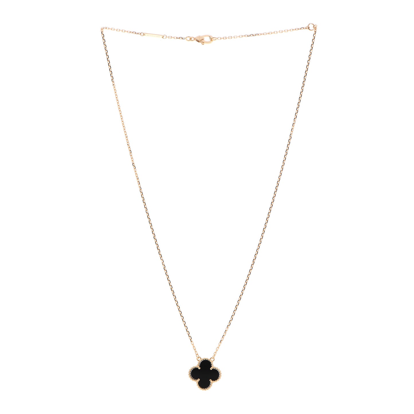 18K Yellow Gold Black Onyx Vintage Alhambra Pendant Necklace