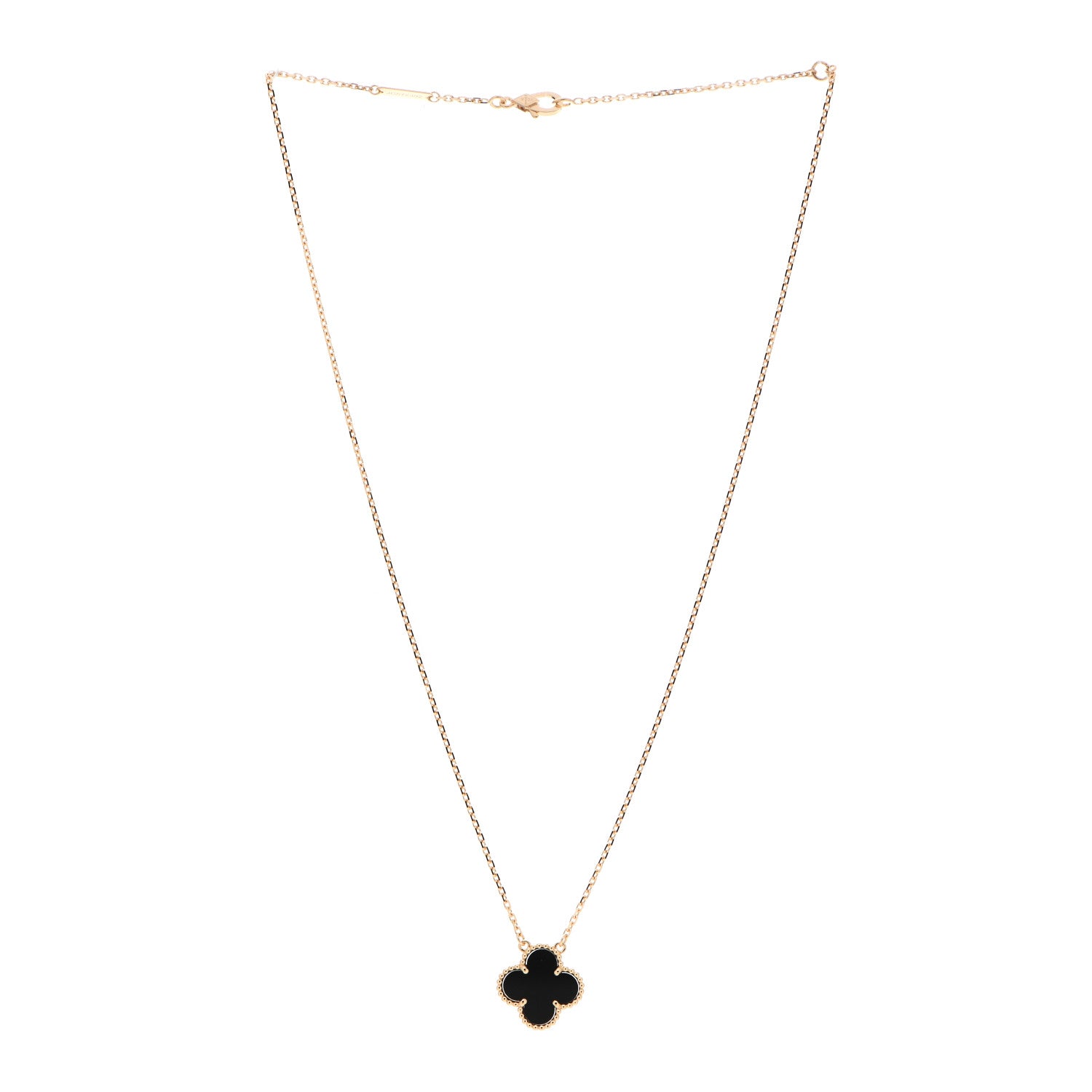 Van Cleef & Arpels 18K Yellow Gold Black Onyx Vintage Alhambra Pendant Necklace 3 of 6