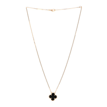Van Cleef & Arpels 18K Yellow Gold Black Onyx Vintage Alhambra Pendant Necklace 3 of 6