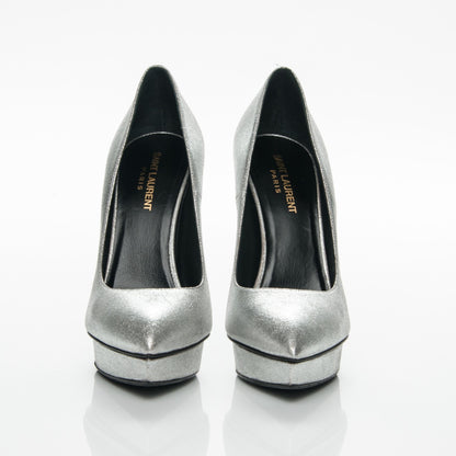Saint Laurent Metallic Calfskin Janis 105 Pumps 40 Silver 2 of 6