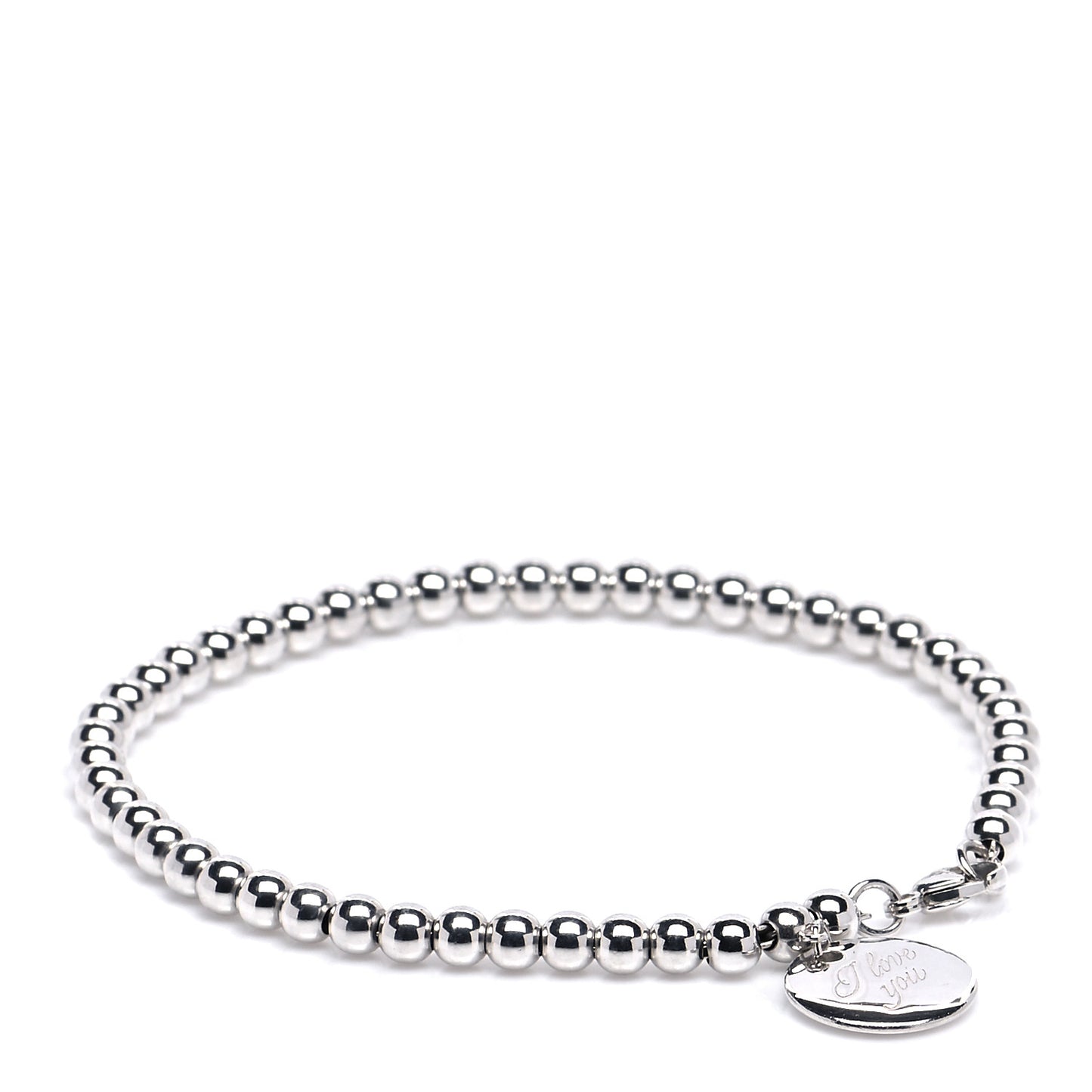 Sterling Silver 4mm I Love You Round Tag Bead Bracelet