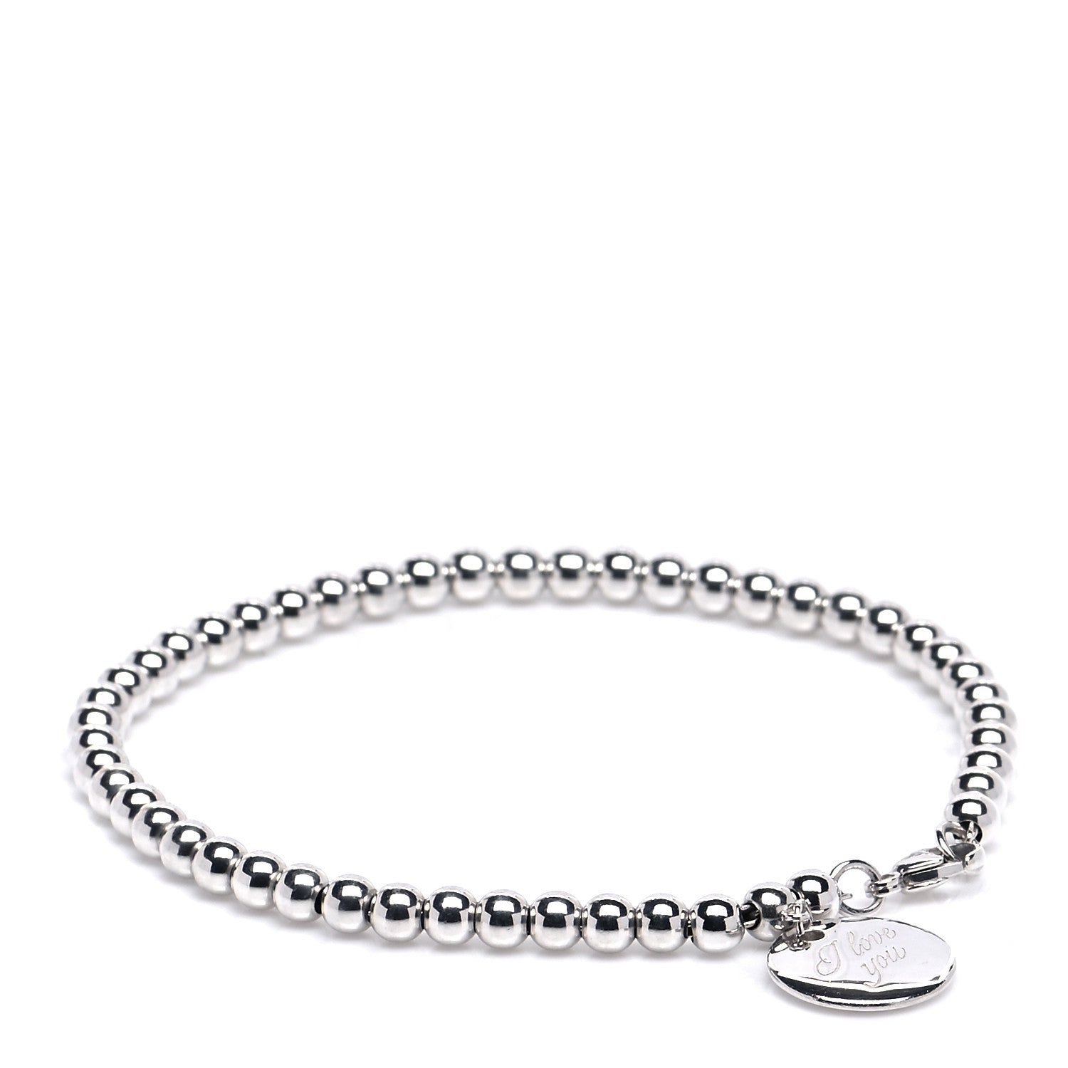 Tiffany Sterling Silver 4mm I Love You Round Tag Bead Bracelet 1 of 5