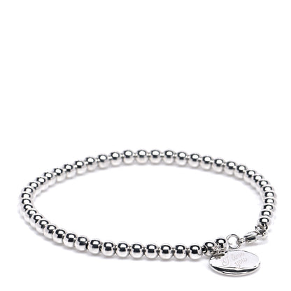 Tiffany Sterling Silver 4mm I Love You Round Tag Bead Bracelet 1 of 5