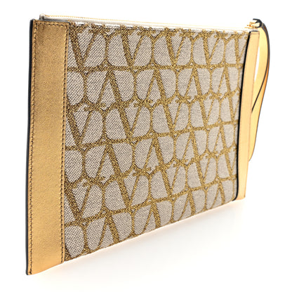 Valentino Garavani Metallic Canvas Iconographe Vlogo Pouch Gold 3 of 6