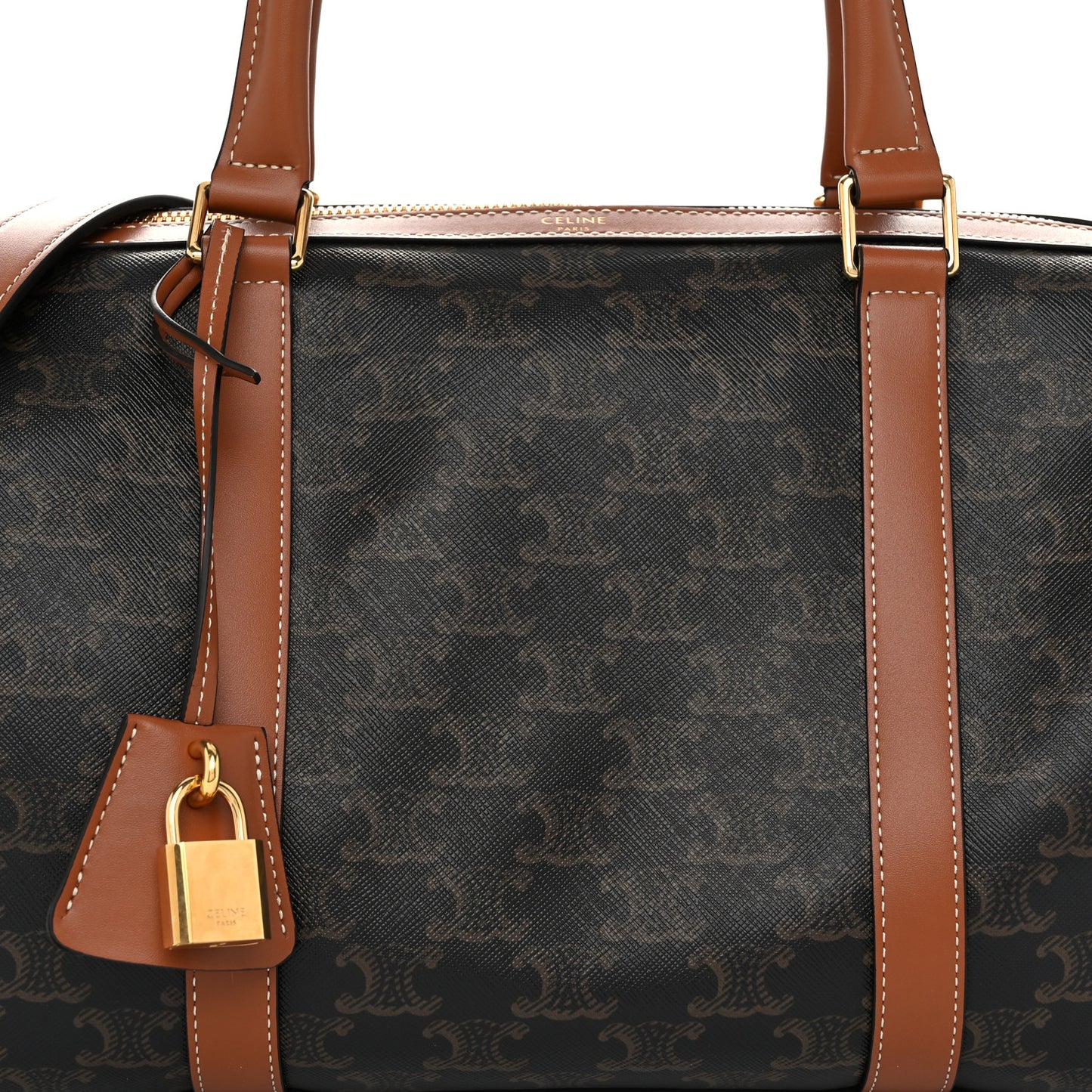 Triomphe Canvas Calfskin Boston Bag Tan