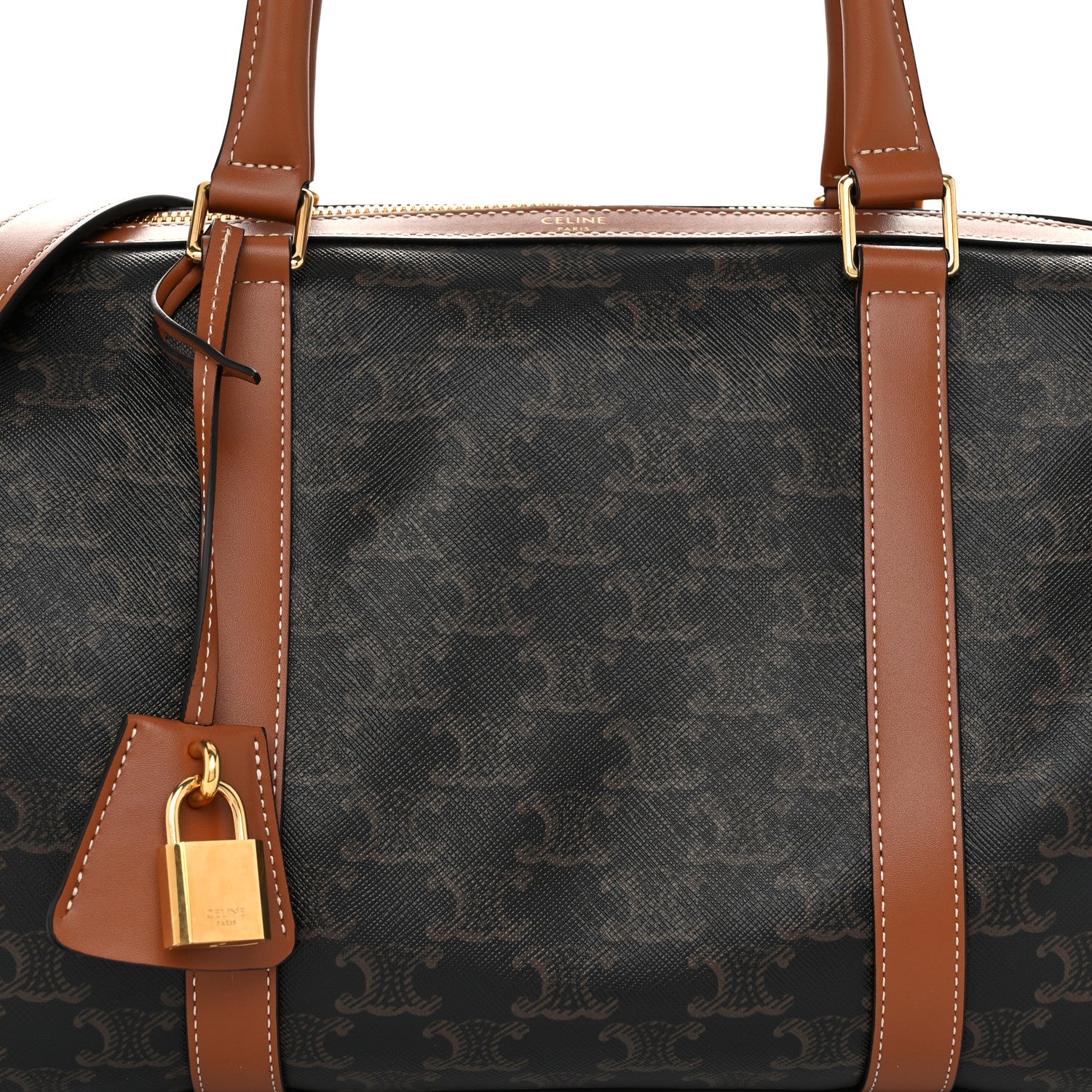 Celine Triomphe Canvas Calfskin Boston Bag Tan 8 of 11
