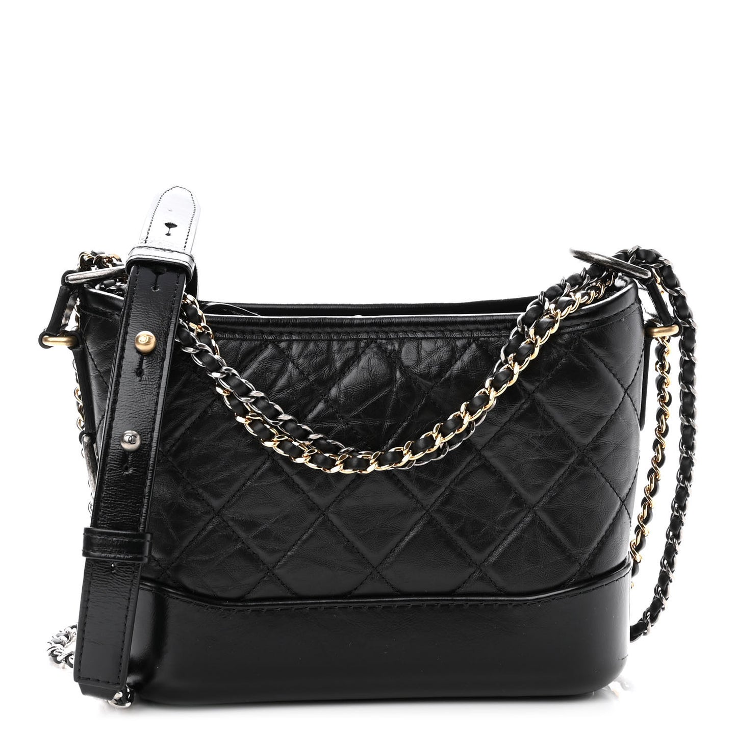 Aged Calfskin Quilted Small Gabrielle Hobo Black