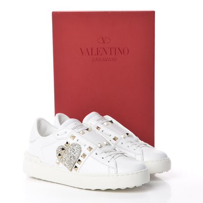 Valentino Garavani Calfskin Embroidered Heart Rockstud Untitled Open Sneakers 37 White 8 of 8