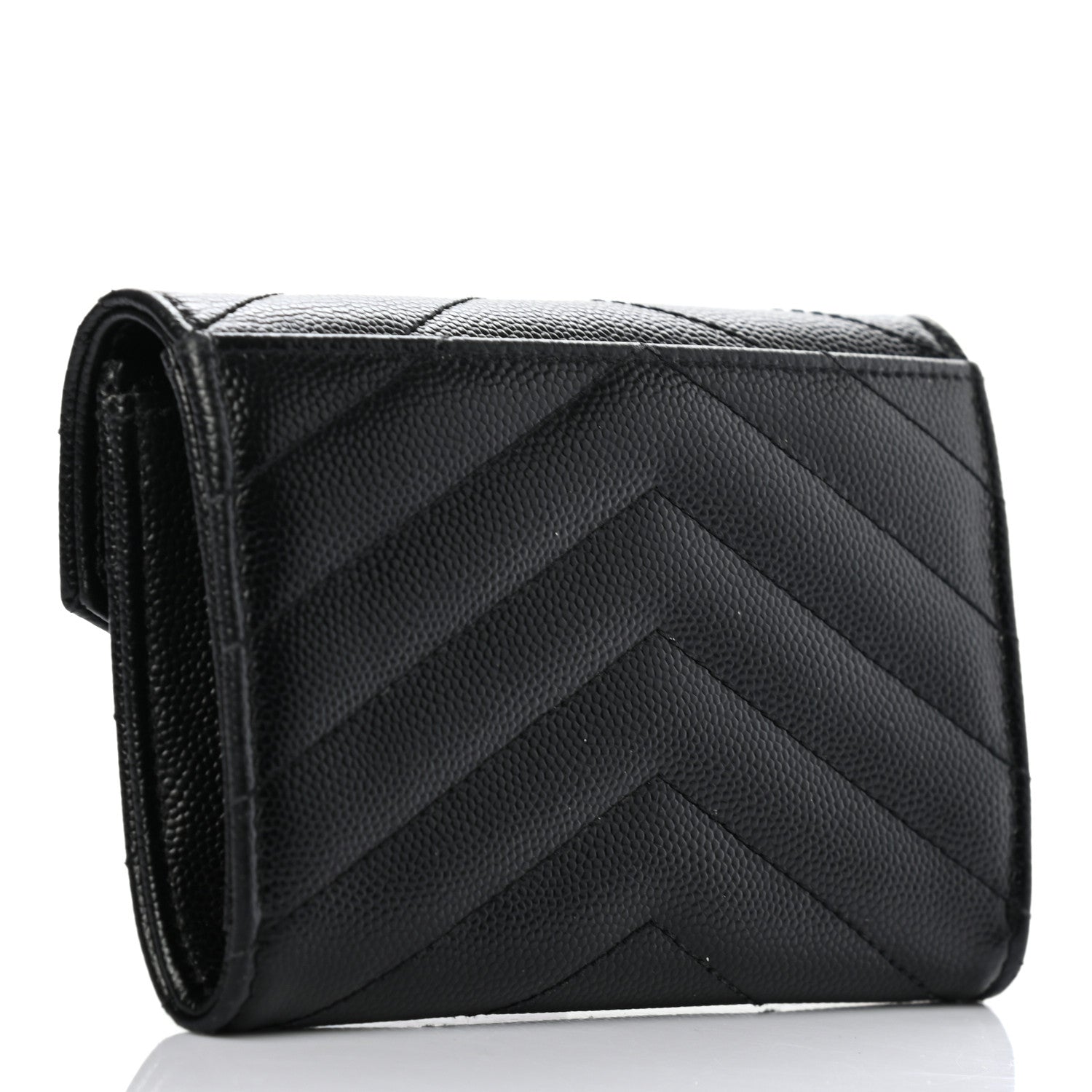 Saint Laurent Grain De Poudre Matelasse Chevron Small Monogram Envelope Wallet Black 3 of 7