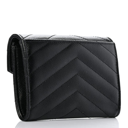 Saint Laurent Grain De Poudre Matelasse Chevron Small Monogram Envelope Wallet Black 3 of 7