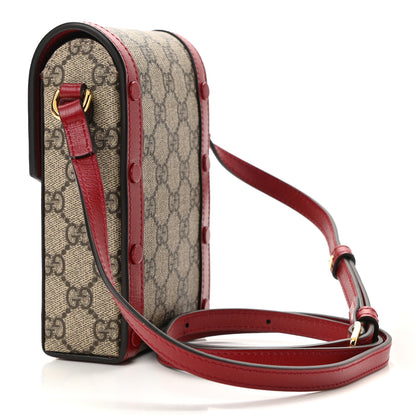 Gucci GG Supreme Monogram Azalea Calfskin Horsebit 1955 Crossbody Bag Beige Ebony New Cherry Red 3 of 10