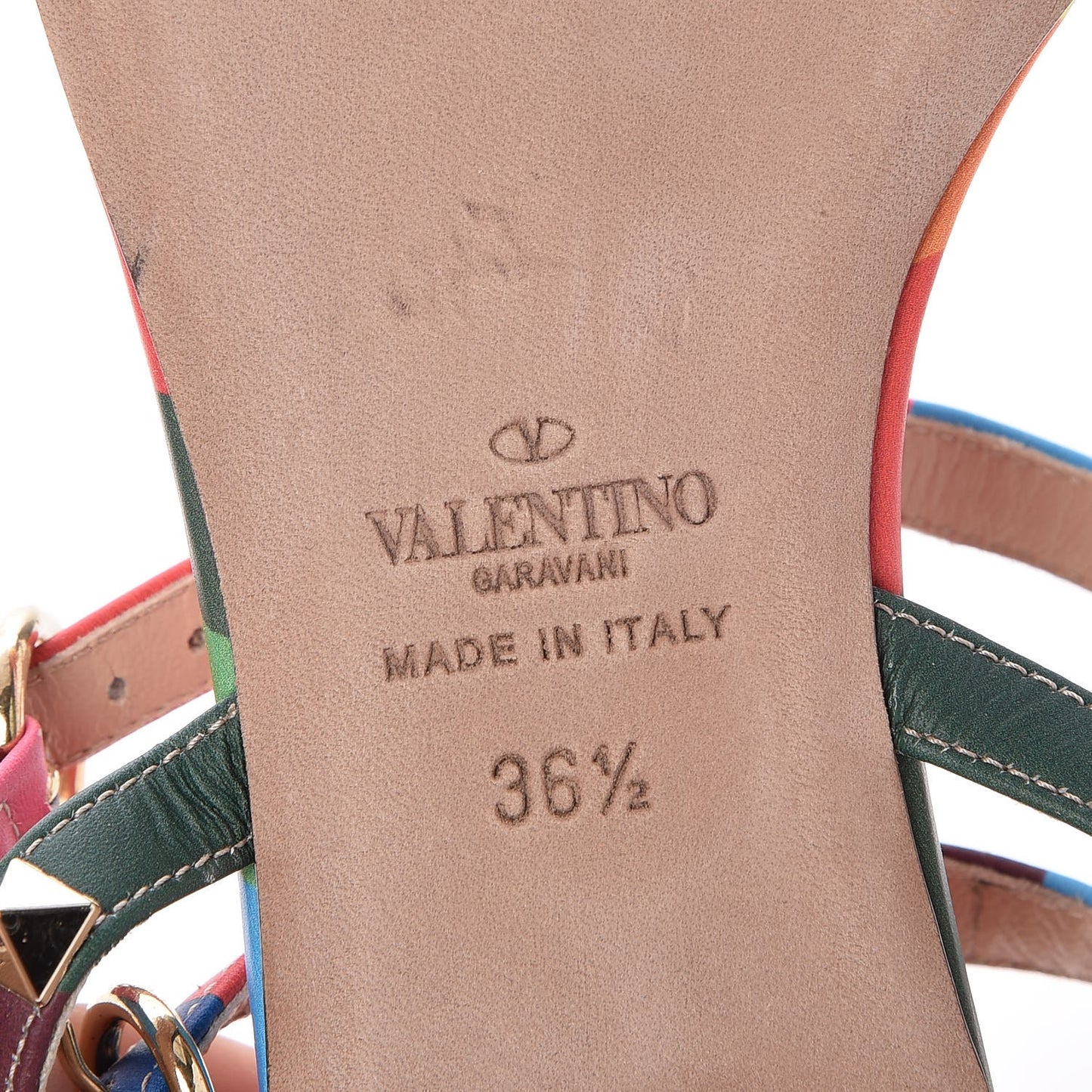 Calfskin 1973 Rockstud Ankle Wrap Flat Thong Sandals 36.5 Multicolor