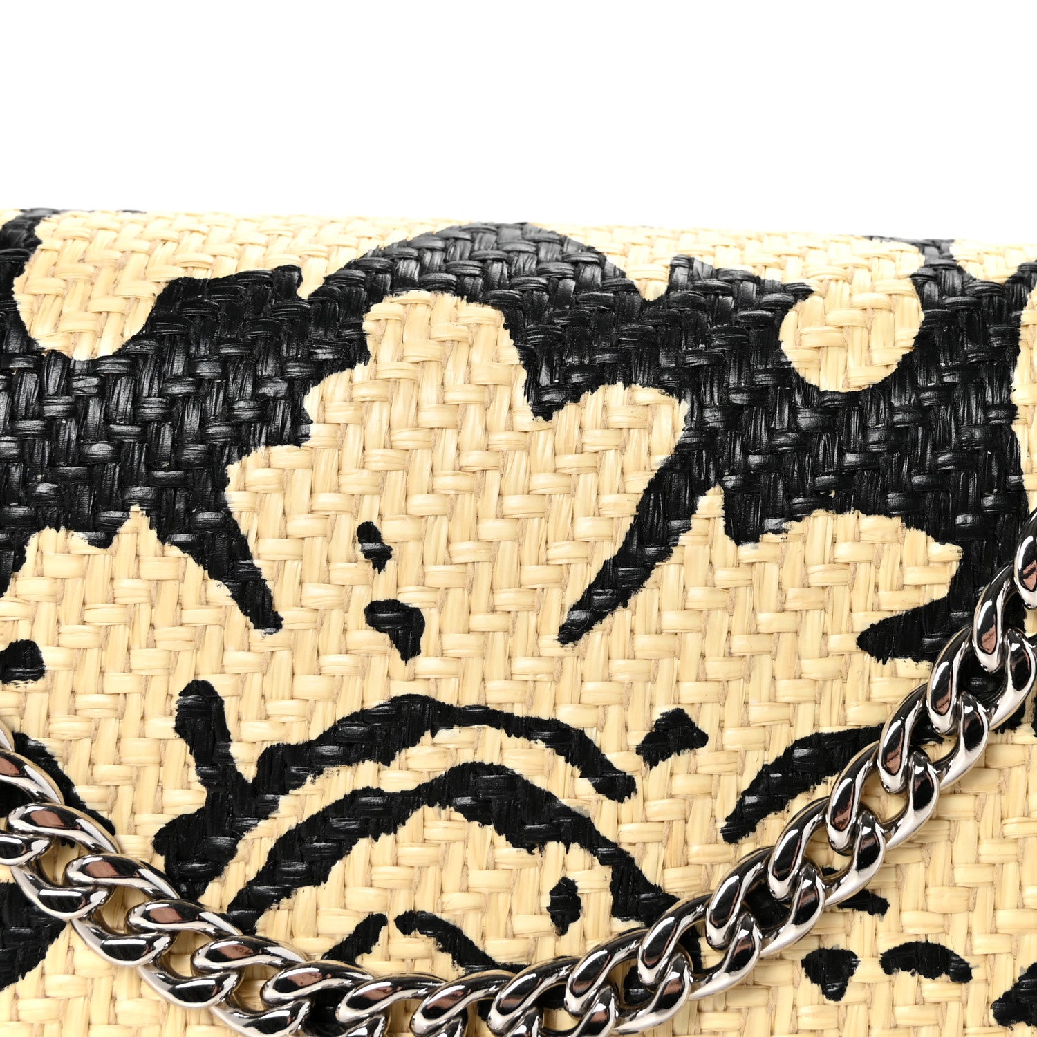 Alexander McQueen Woven Raffia Damask Print Medium Skull Top Handle Bag Beige Black 7 of 9