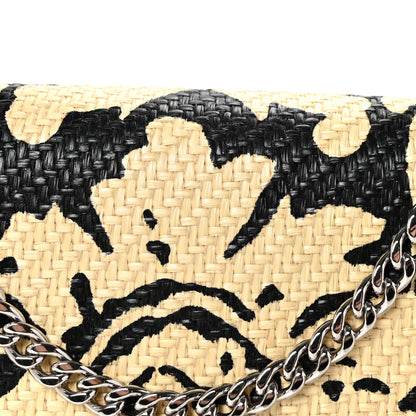 Alexander McQueen Woven Raffia Damask Print Medium Skull Top Handle Bag Beige Black 7 of 9