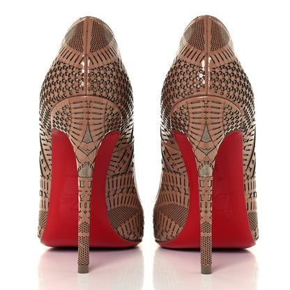 Christian Louboutin Patent Suede Burma Laser Cut Kristali 120 Pumps 36 Nude 6 of 10