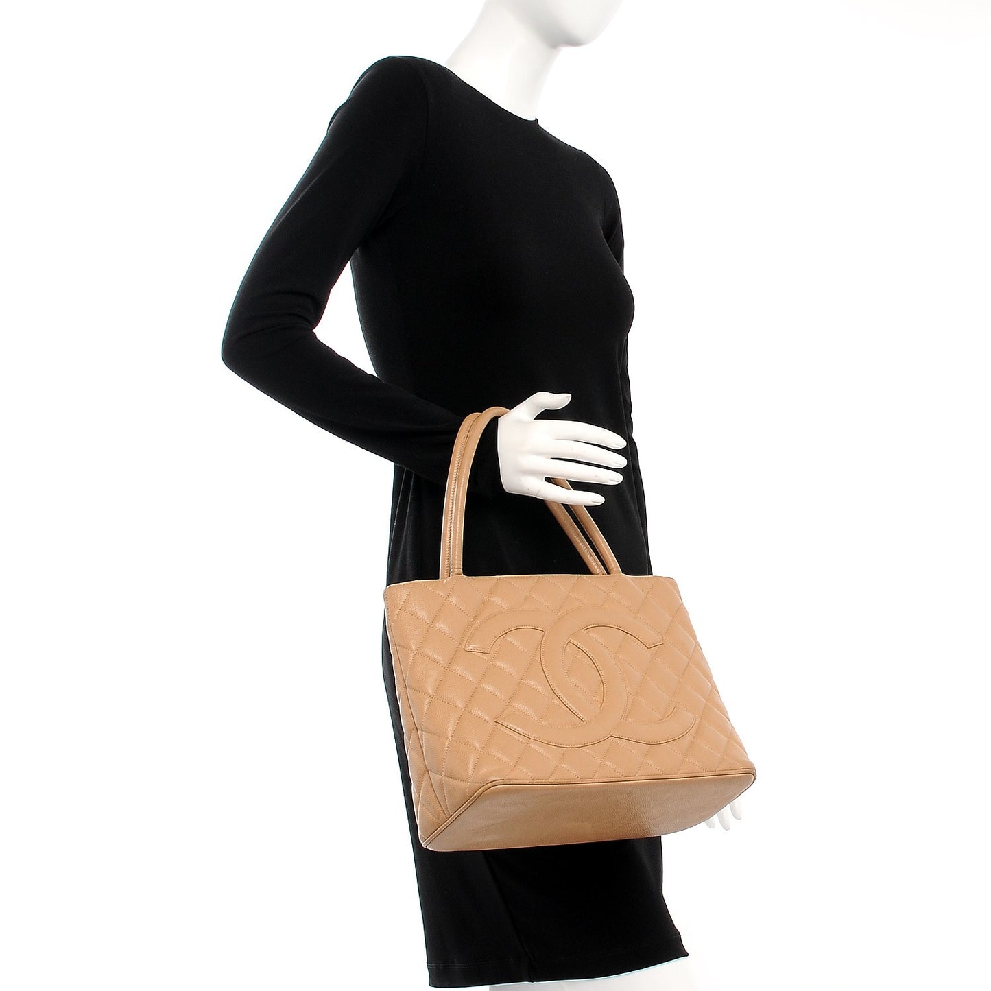 Caviar Quilted Medallion Tote Beige