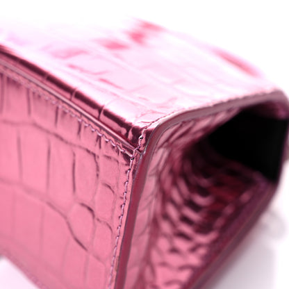 Balenciaga Metallic Shiny Calfskin Crocodile Embossed Hourglass Top Handle Bag XS Pink 11 of 18