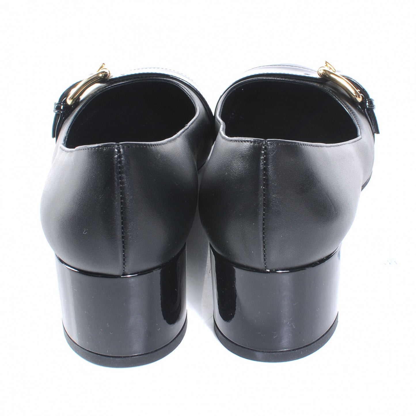 Leather Buckle Heels 36 Black