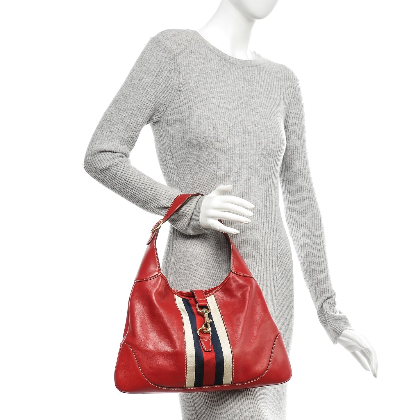 Calfskin Web Medium Jackie O Bouvier Hobo Red