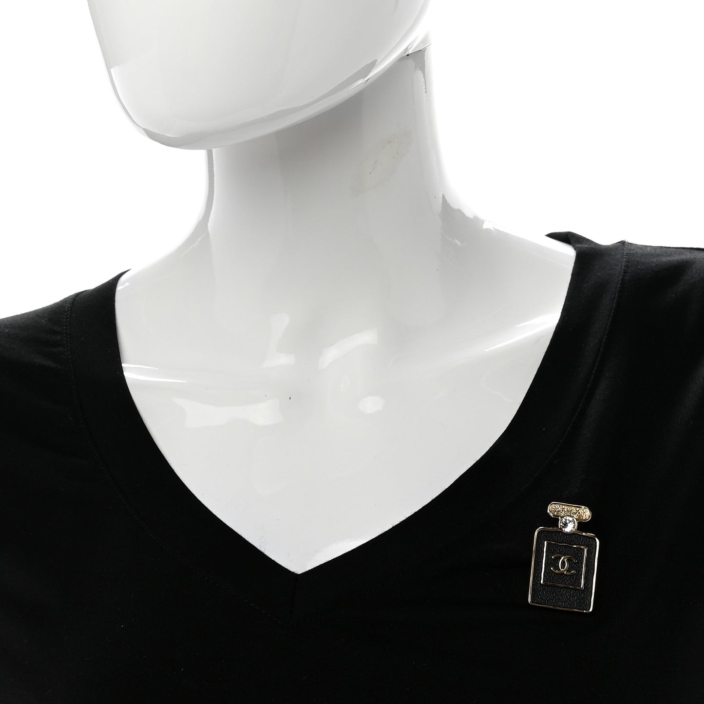 Metal Calfskin Crystal Perfume Bottle CC Brooch Gold Black