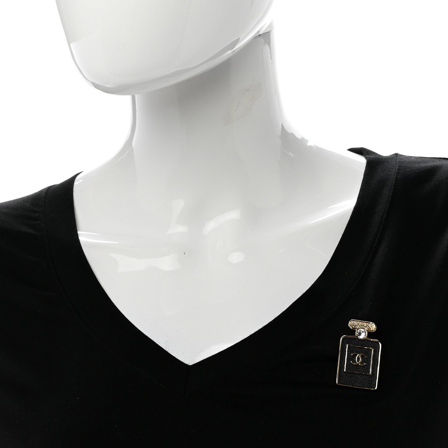 Chanel Metal Calfskin Crystal Perfume Bottle CC Brooch Gold Black 2 of 4