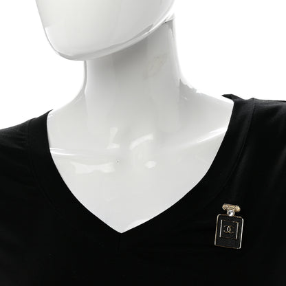 Chanel Metal Calfskin Crystal Perfume Bottle CC Brooch Gold Black 2 of 4
