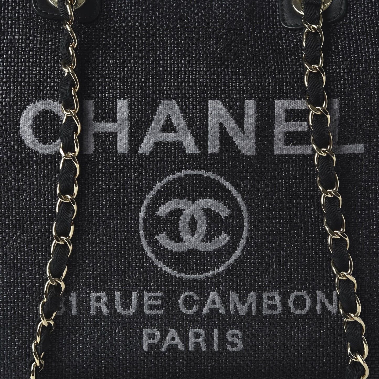 Woven Straw Raffia Medium Deauville Tote Black