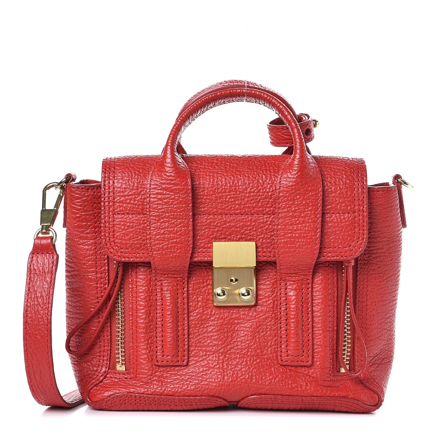 3.1 Phillip Lim 3.1 Textured Calfskin Mini Pashli Satchel Red 1 of 7
