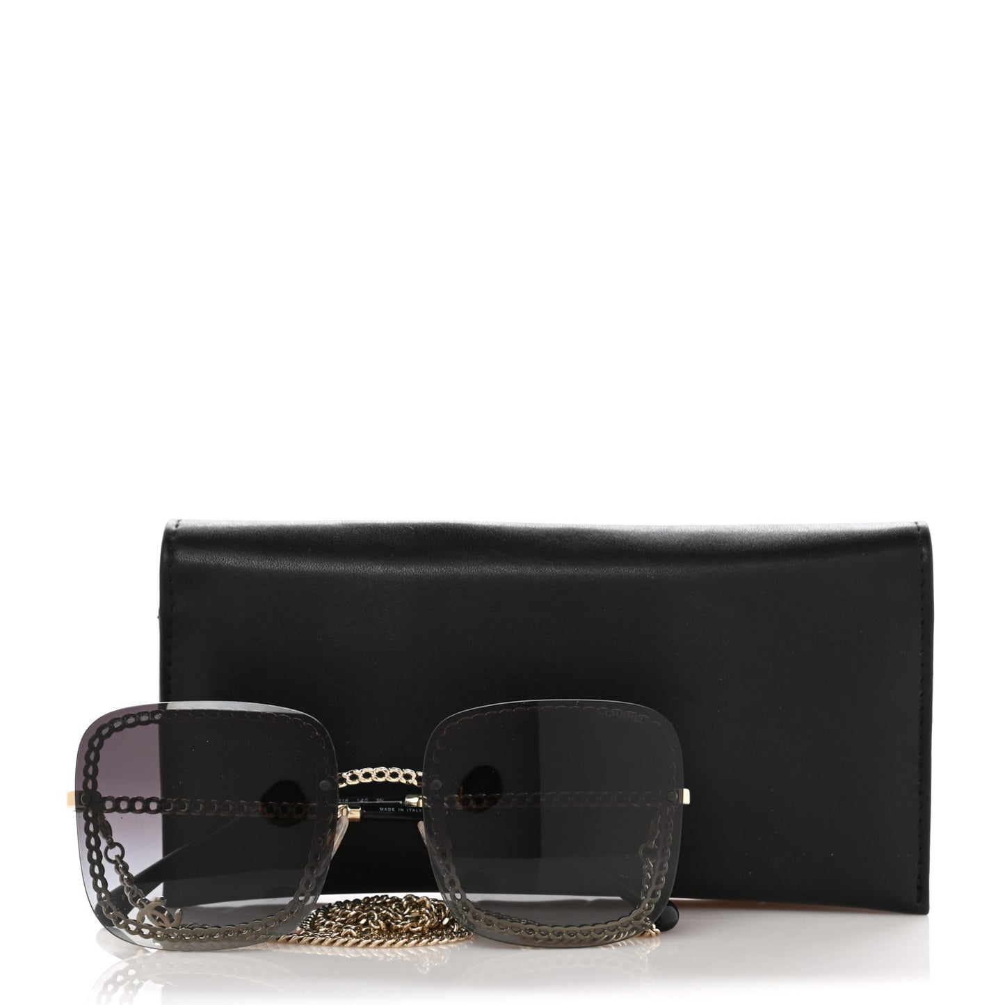 Metal Removable Chain Square Sunglasses 4244 Black