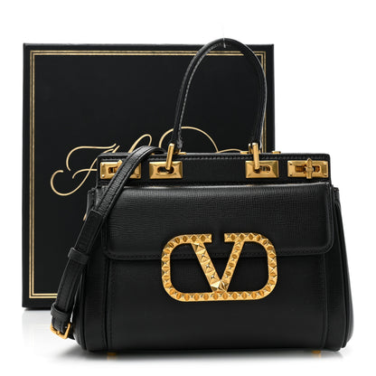 Valentino Garavani Grainy Calfskin Mini Rockstud Alcove Top-Handle Bag Black 3 of 13