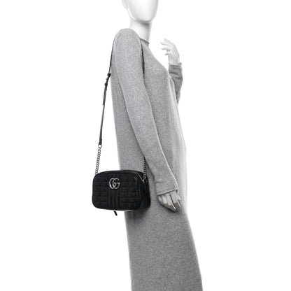 Gucci Calfskin Matelasse Aria Small GG Marmont Chain Shoulder Bag Black 2 of 11