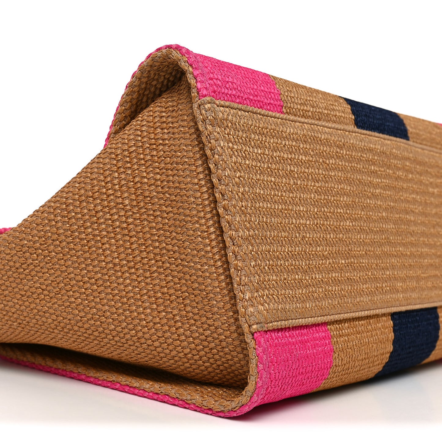 Straw Raffia Calfskin Striped Medium Deauville Tote Dark Beige Fuchsia Navy Blue