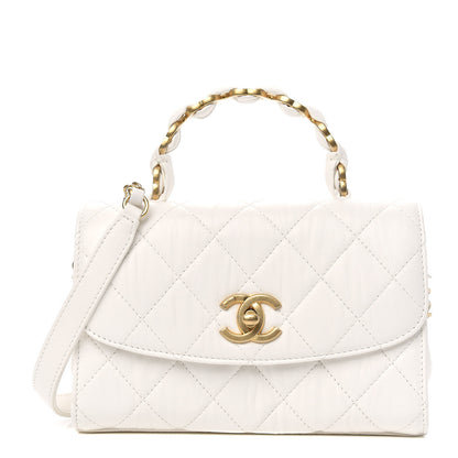 Chanel Crumpled Lambskin Quilted Mini CC Links Top Handle Flap White 1 of 12