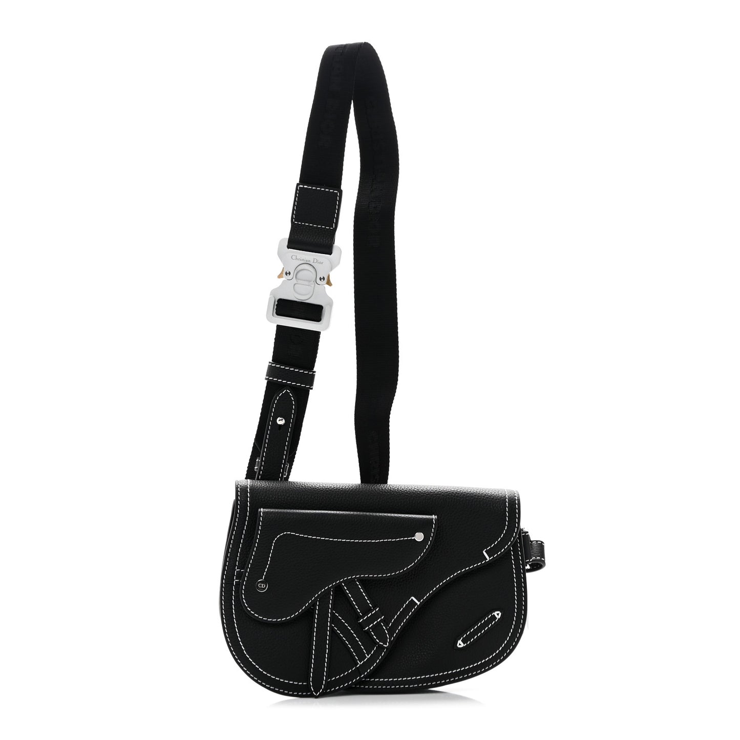 X KAWS Grained Calfskin Saddle Pouch Black