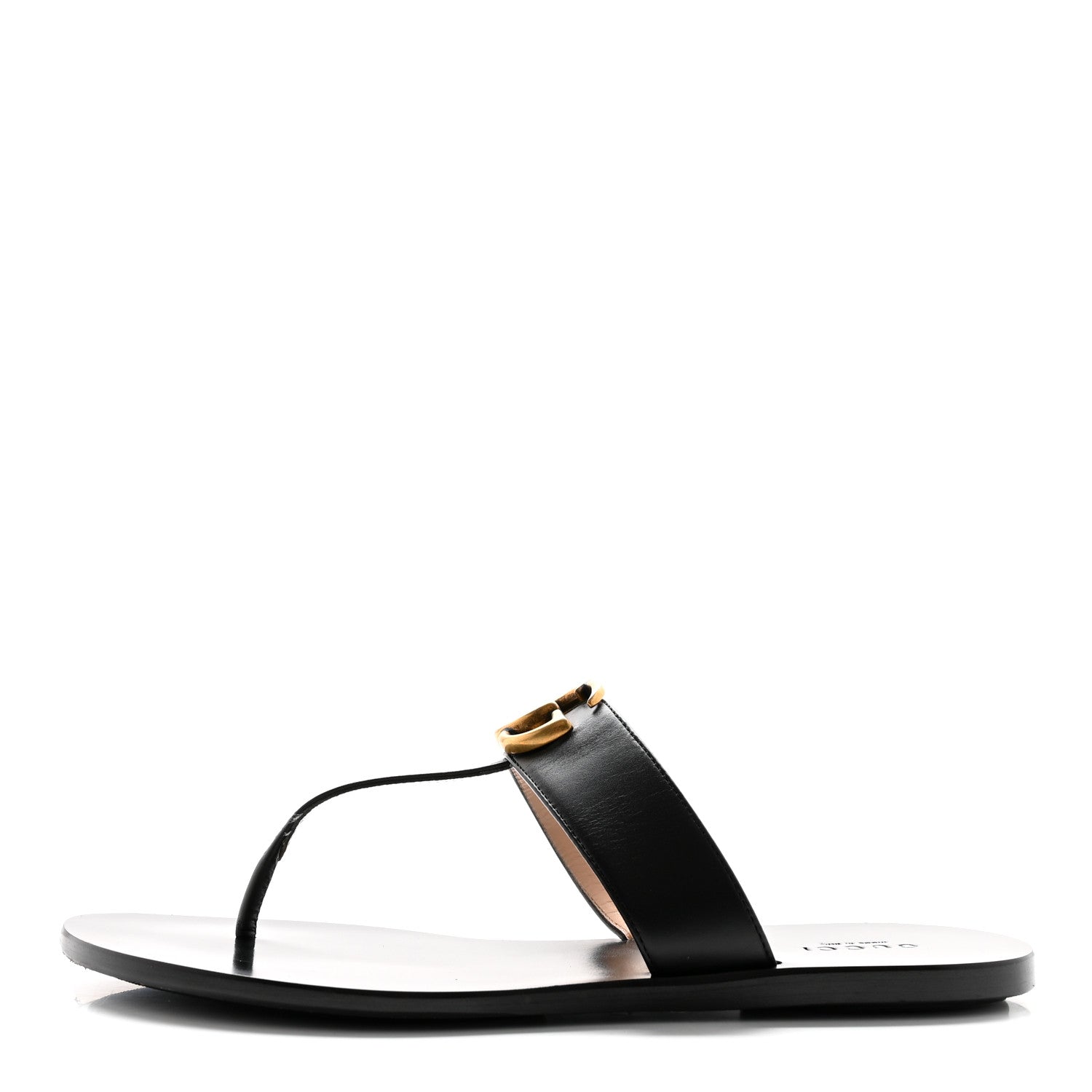 Gucci Calfskin GG Marmont Thong Sandals 37.5 Black 1 of 16
